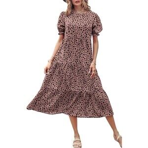 Pretty Garden Brown Leopard Puff Sleeve Dress XLarge S1